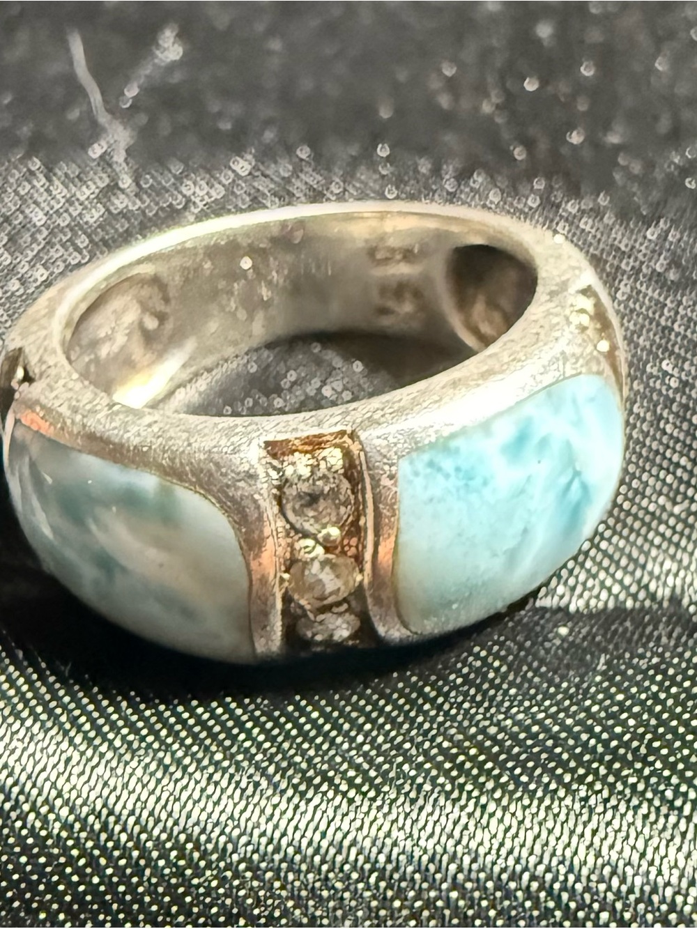 Marahlago Marina Collection Sterling Silver Ring with Larimar White Topaz Sz 6.5
